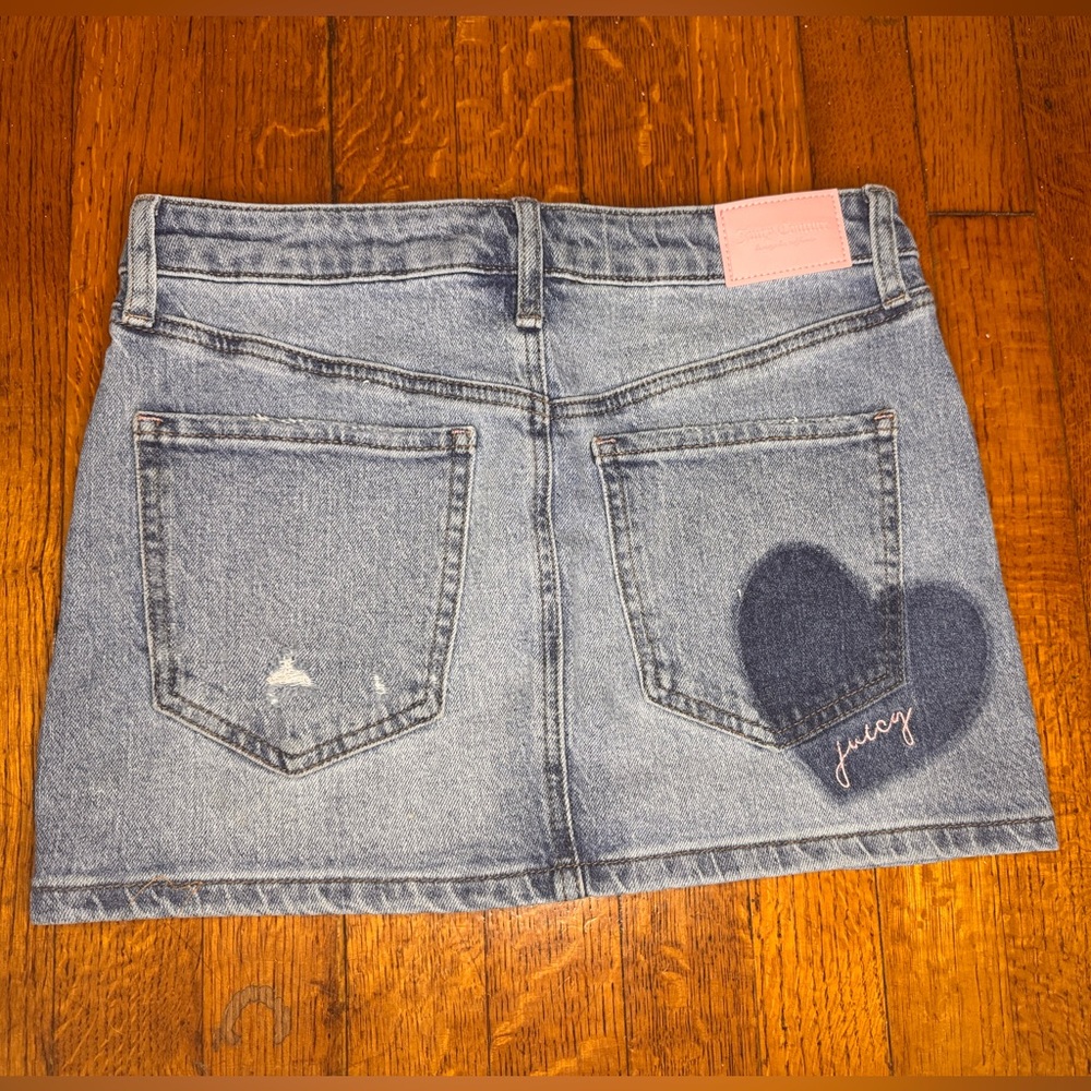 Juicy Couture Light Blue Denim Mini Skirt with Heart Patch